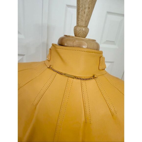 St. John Sport Marie Yellow Gold Mock Neck Full Zip Leather Jacket Size Medium - Picture 8 of 13